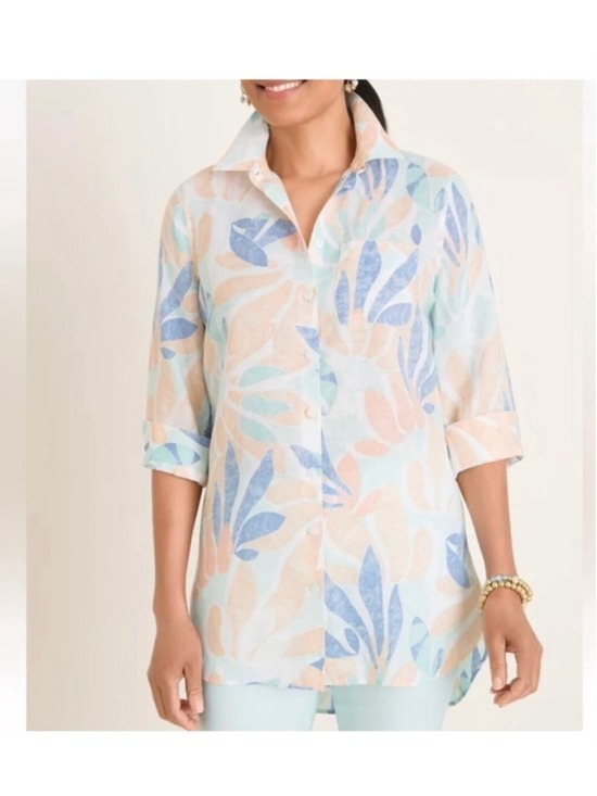 Chico's Tops - Chico’s No Iron Linen Floral Button Down Shirt Size 3 XL 16/18